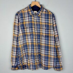 Johnnie-O Mens Large Blue Orange Plaid Button‎ Up Long Sleeve Lumberjack Shirt